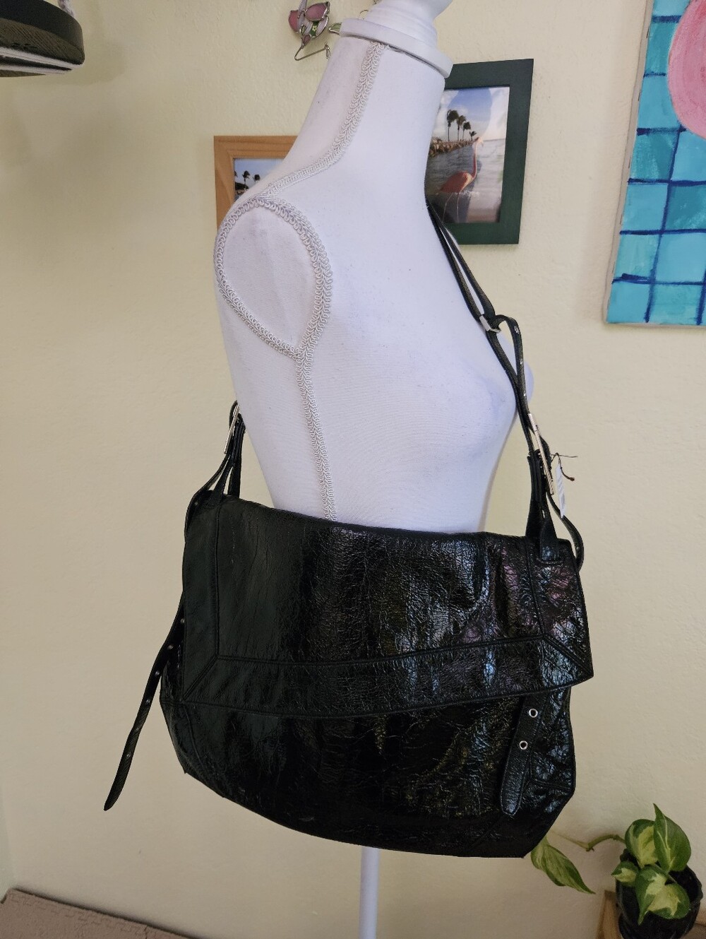 Kooba Black distressed Patent leather crossbody bag
